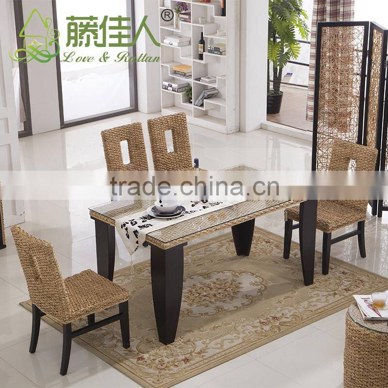 China Design Cafe Coffee Interior Wooden Handmade Weave Bali Water Hyacinth Seagrass Wicker Restaurant Chairs
