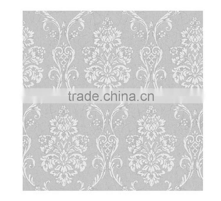 hot sale printed pvc coated wallpaper, vanilla yellow classic damask wallcovering for apartment , good wall covering corparation