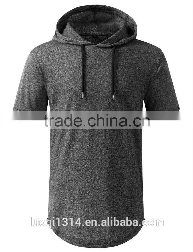 Mens Hip Hop Longline Pullover Short Sleeve Hoodie Shirt
