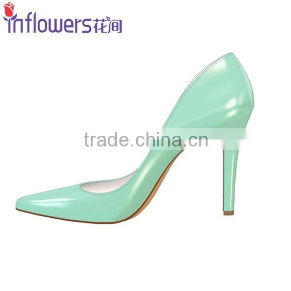 Light blue patent leather ladies high heel dress shoes