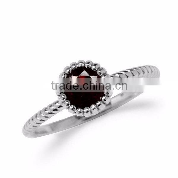 White Gold Plated 925 Sterling Silver Stack/Stackable Solitaire Garnet Ring