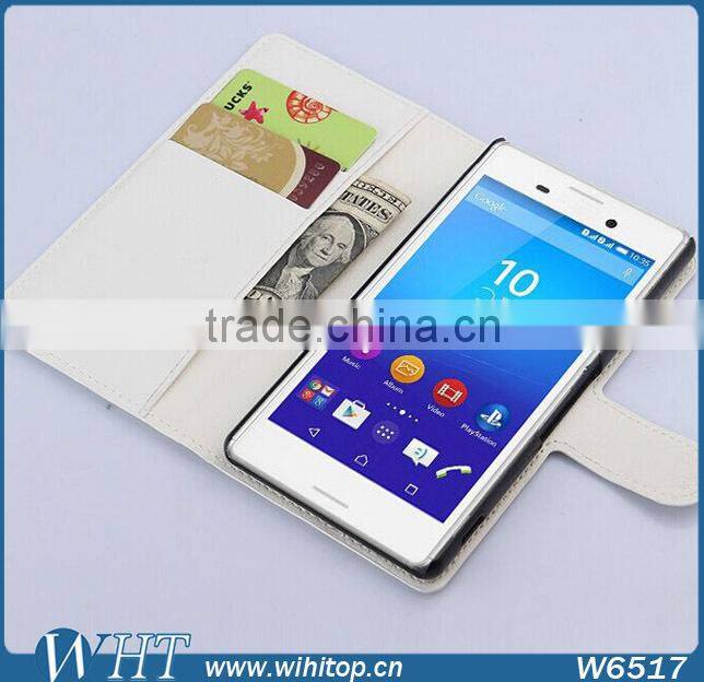 Hot Selling PU Leather Wallet Case for Sony Xperia M4, Wholesale for Xperia Z4 Aqua Cell Phone Case