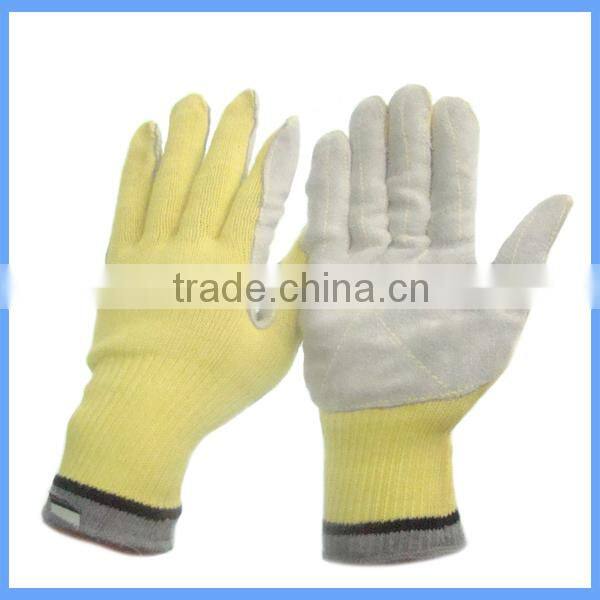 China High Quality Cow Leather Aramid Fiber Heat Resistant Work Gloves With Cut Resistance
