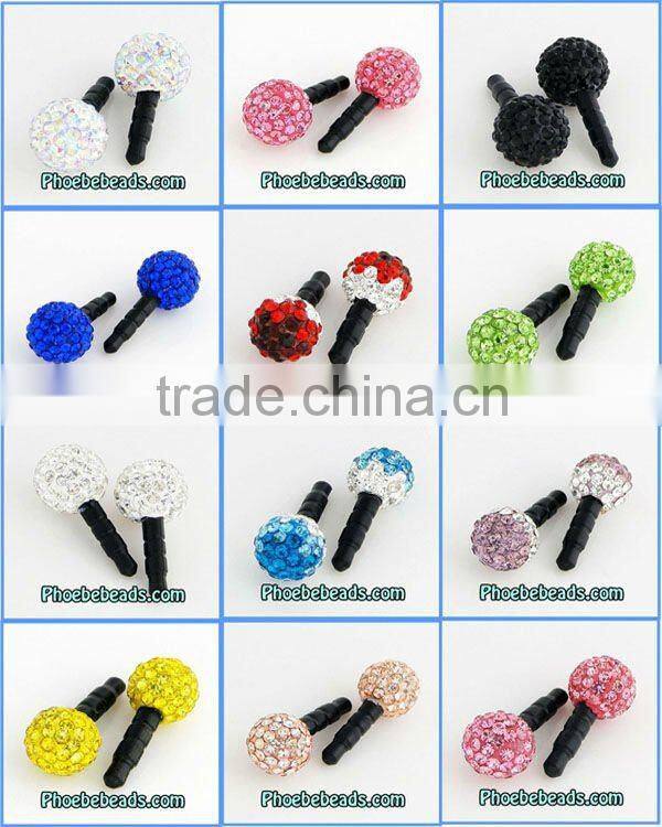 New Arrival Dustproof For Mobile Phone Earphone Jack Plug Ear Cap Pave Colorful Crystal Rhinestone Disco Ball MDP-P1401