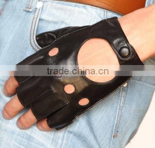 men's black leather fingerless gloves for summer,half finger driving leather gloves