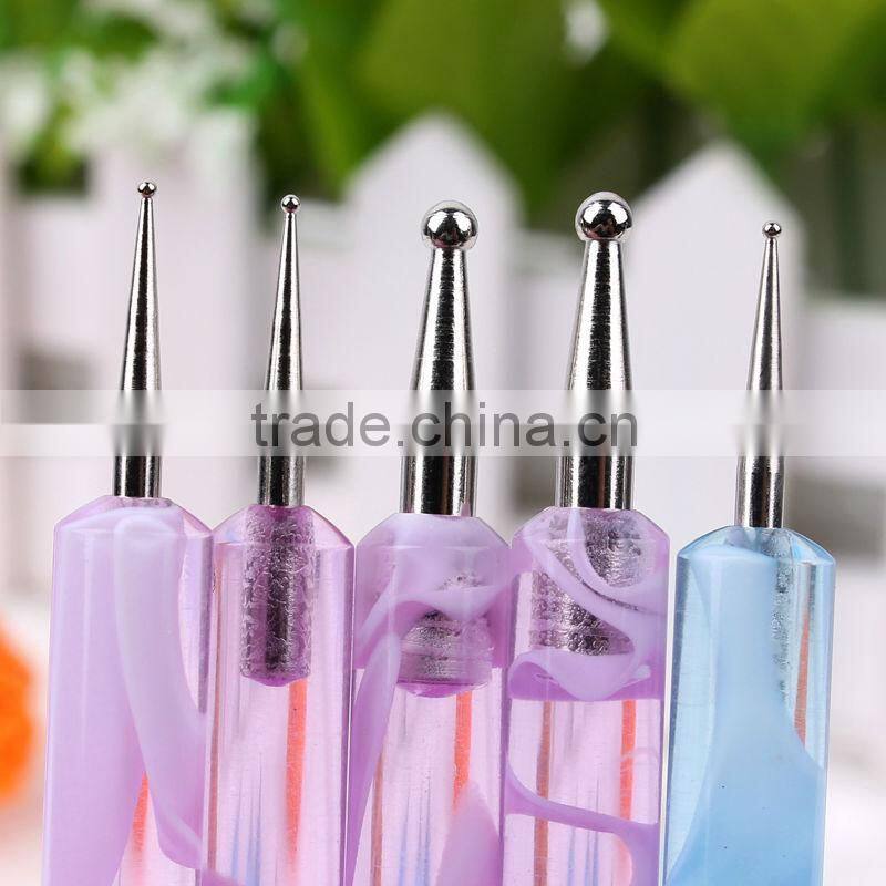 2 Ways wholesales crystal 2 ways 5 pcs wave printing blue pen nail dotting tool
