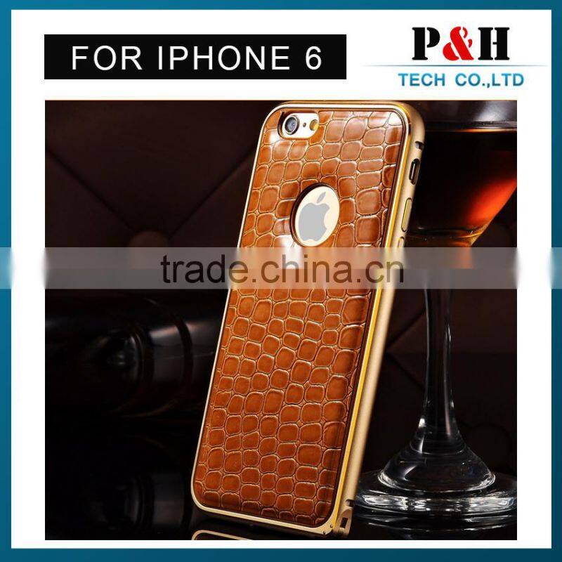 For iPhone 6 Leather Back Case Cover+Luxury Metal Frame Bumper for iphone 6 4.7',case for iphone 6