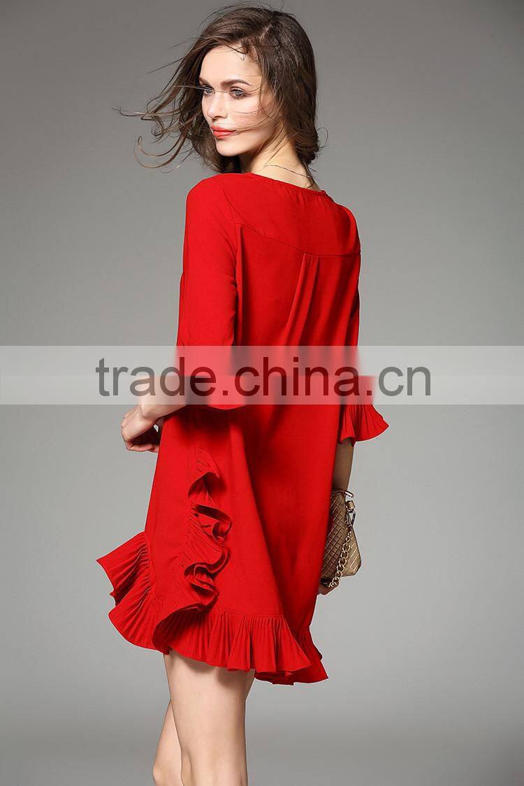2016 summer flounced Relaxed new model girl latest net dress design for women