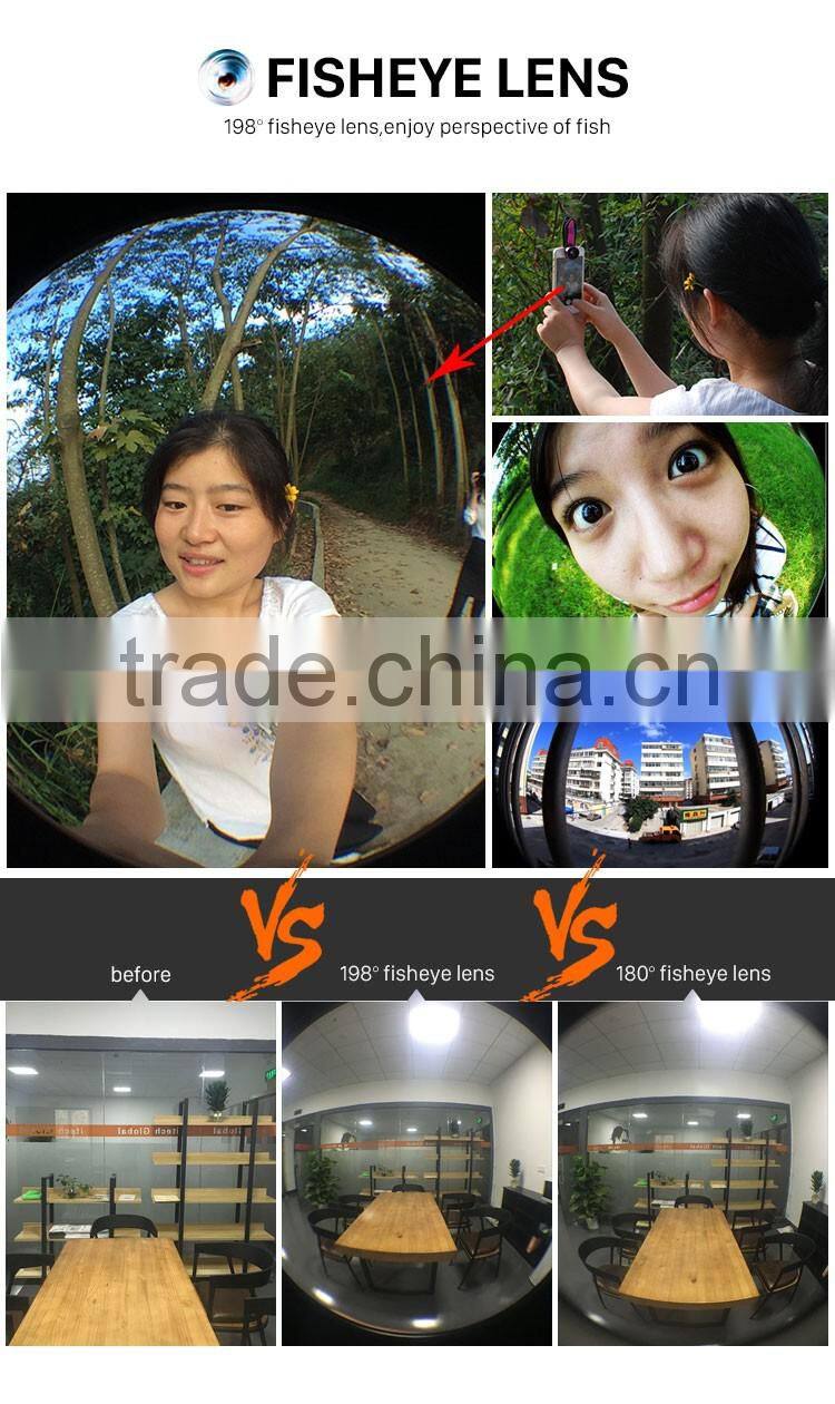 For iPhone 6S Samsung HTC LG Huawei Xiaomi Camera Lens 198 degree Fisheye 0.63X Wide-angle Lens 20X Macro Lens 3in1 lens kit