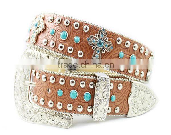 Luxury Leather Women Rhinestone Fancy Belt