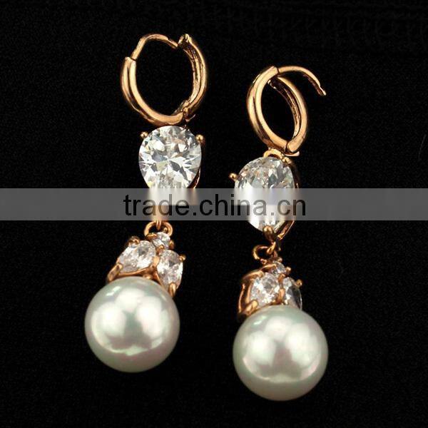 crystal new arrival hanging double sided pearl earring, fake pearl earrings