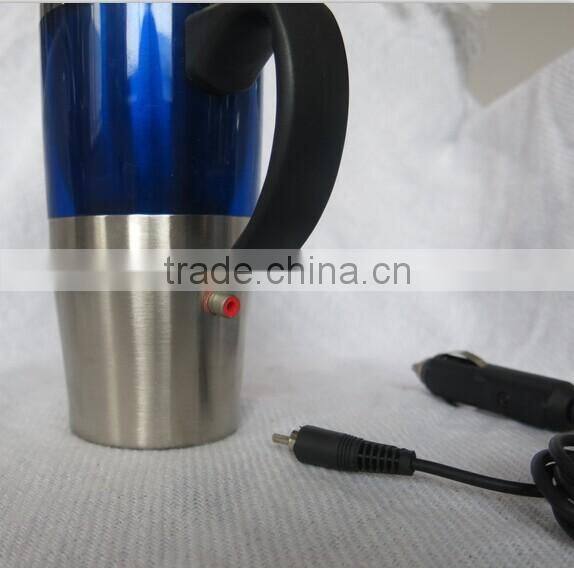 Electric heated double wall travel coffee mug with handle