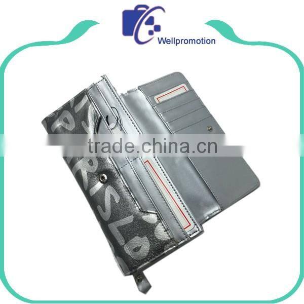 Long style pu leather travel women wallet with printing