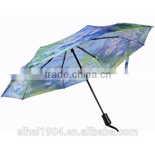 abstract carving printed easy auto windproof open and close 3 folding umbrella