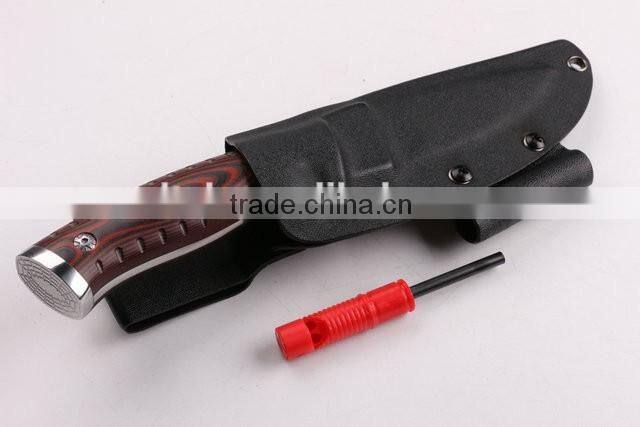 OEM wood outdoor multi military knife with fire starter and whistle
