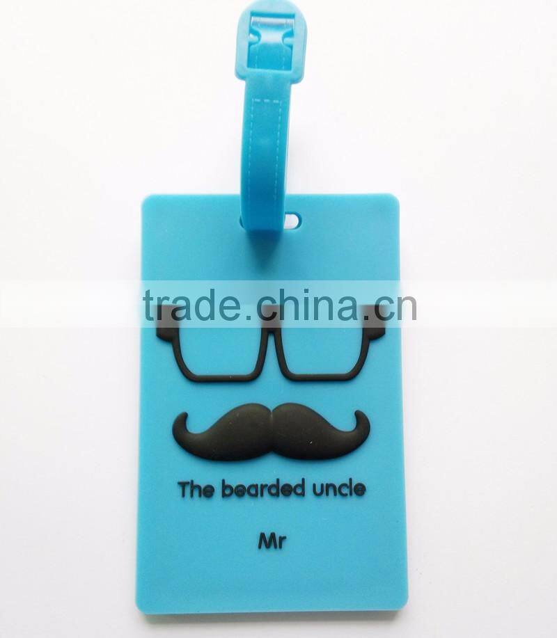 Moustache Funny Printing Soft Rubber Luggage Tag PVC Custom Shaped Bag Tags