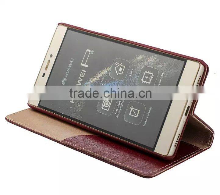 Luxury design fashion book style for huawei ascend p8 real flip wallet leather phone case