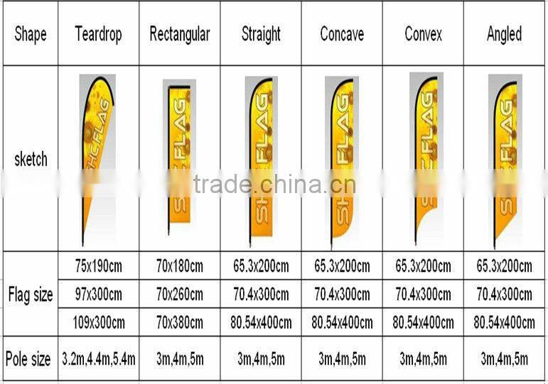 6 shapes and 3 sizes advertising wholesale feather flags