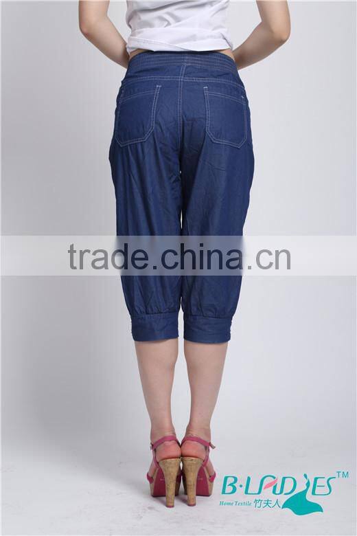 High Quality Fashion Mid Waist Bamboo Fiber Women Jeans Capris Female denim
