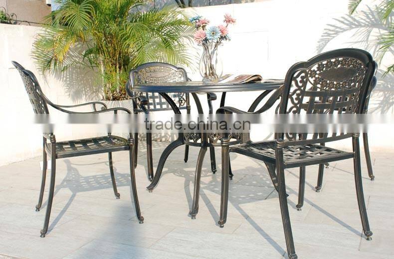 2016 New Design Cast Aluminum 5-Piece Dining Set with Seat Cushions and Round Dining Table, Antique Bronze Finish