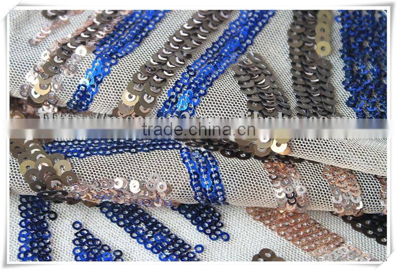 Latest sequins glitter mesh embroidery sequins lace fabric on wholesale