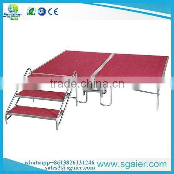 Hotel used Red color carpeted metal steel foldable stage