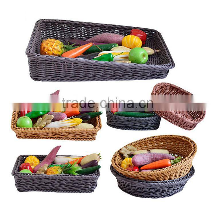 Used food dispaly tools PE wicker woven round shape bulk supermarket or kitchen vegetable storage baskets