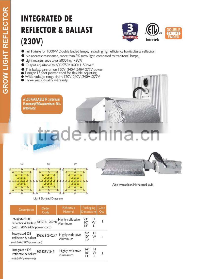 Hydroponics Indoor Grow Integrated 1000 watt Double Ended Grow Hoods