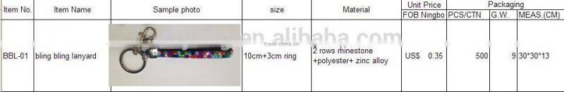 wholesale bling bling Crystal rhinestone lanyard