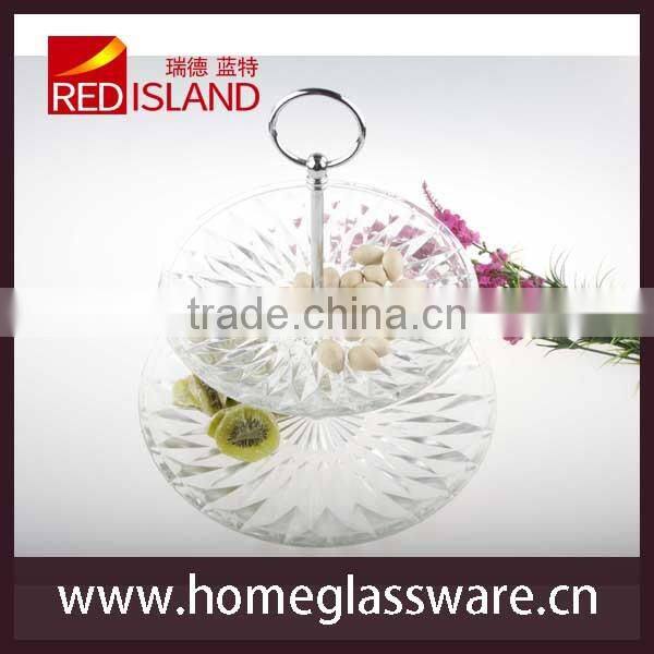 2 tier glass cake plate set with metal holder one