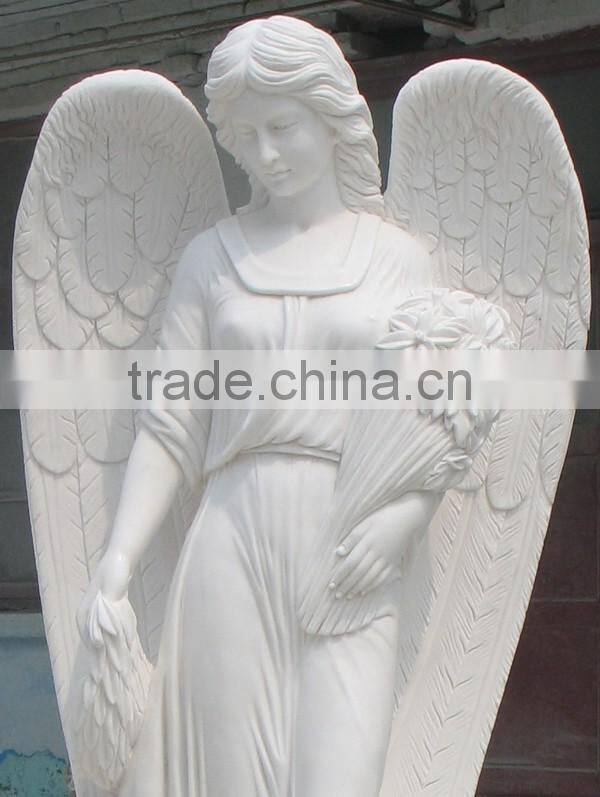 Hand Carved White Marble Angel Headstone Design