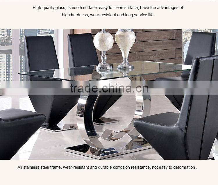 TH286-1Modern Stainless Steel Dining Table Chair/Glass Table Dining Room Furniture Sets