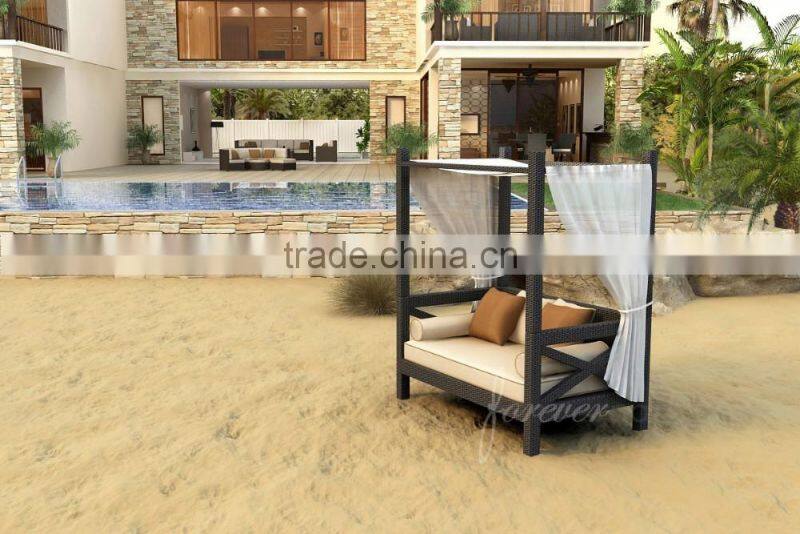 2017 Sigma high end weatherproof outdoor wicker furniture sunbed with canopy