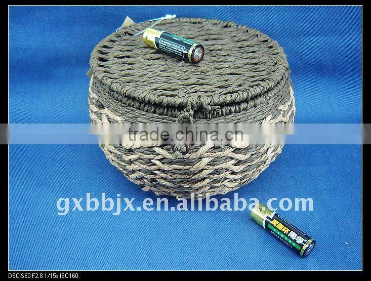 Brown round paper rope woven iron frame small kid box