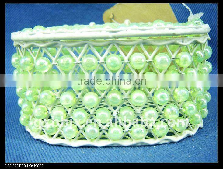 Green pearl and creamywhite iron frame storage home decorative box with lid