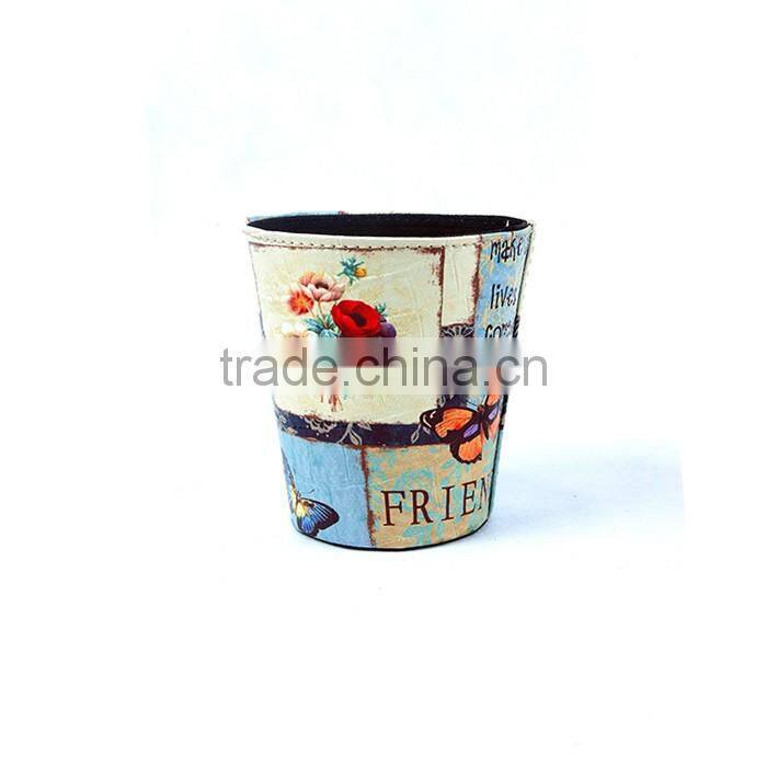 Eco-friendly Trash Can Faux Leather Open Top Standing Waste Bin