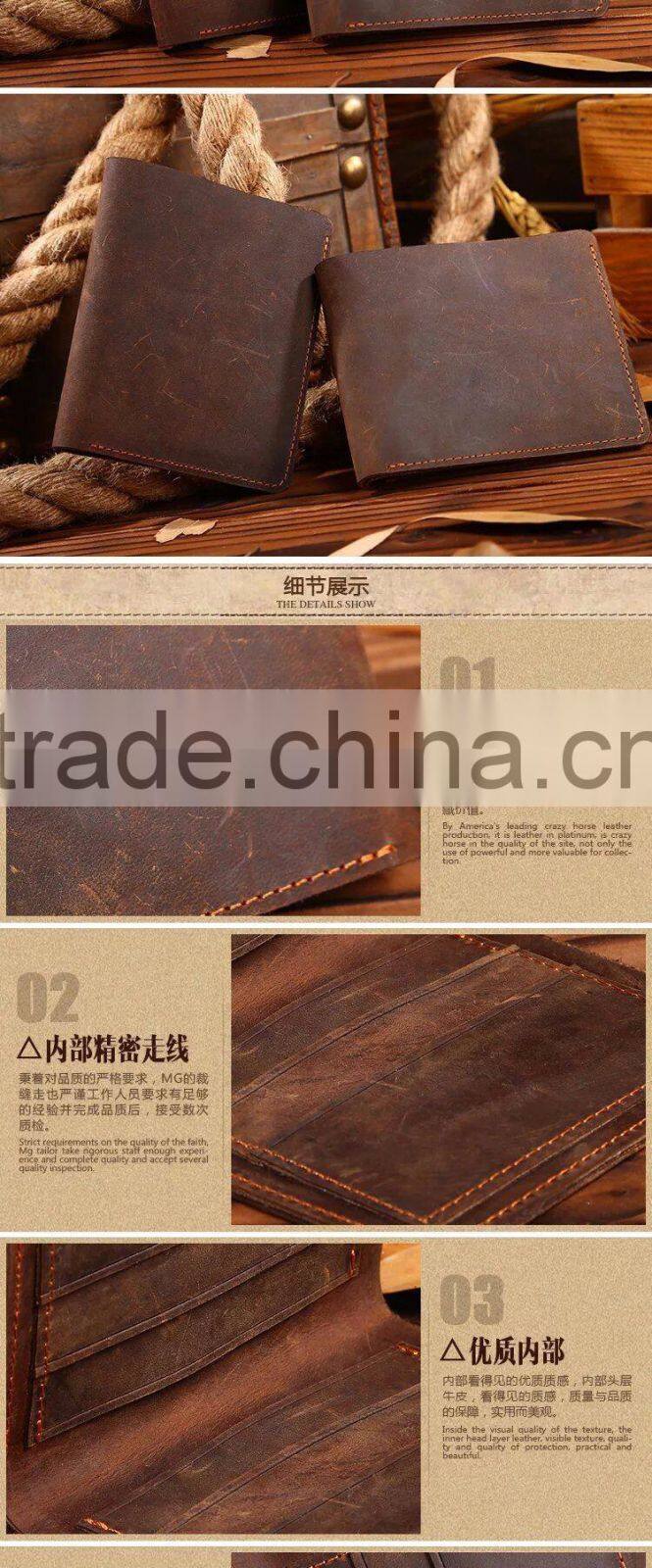 Wholesale new fashion full grain top layer leather men wallet with customized logo