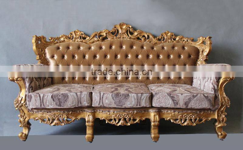 Antique reproduction furniture gold leaf finish fabric sofa