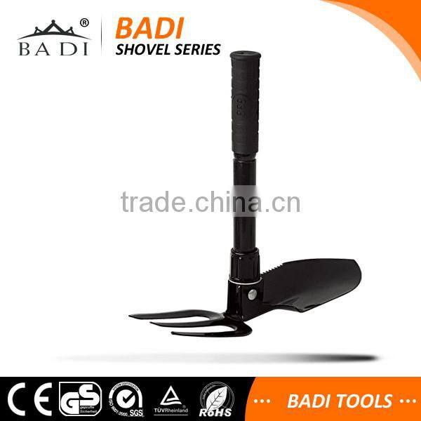 outdoor survival multifunction folding shovel with carry bag and 3 prong hoe