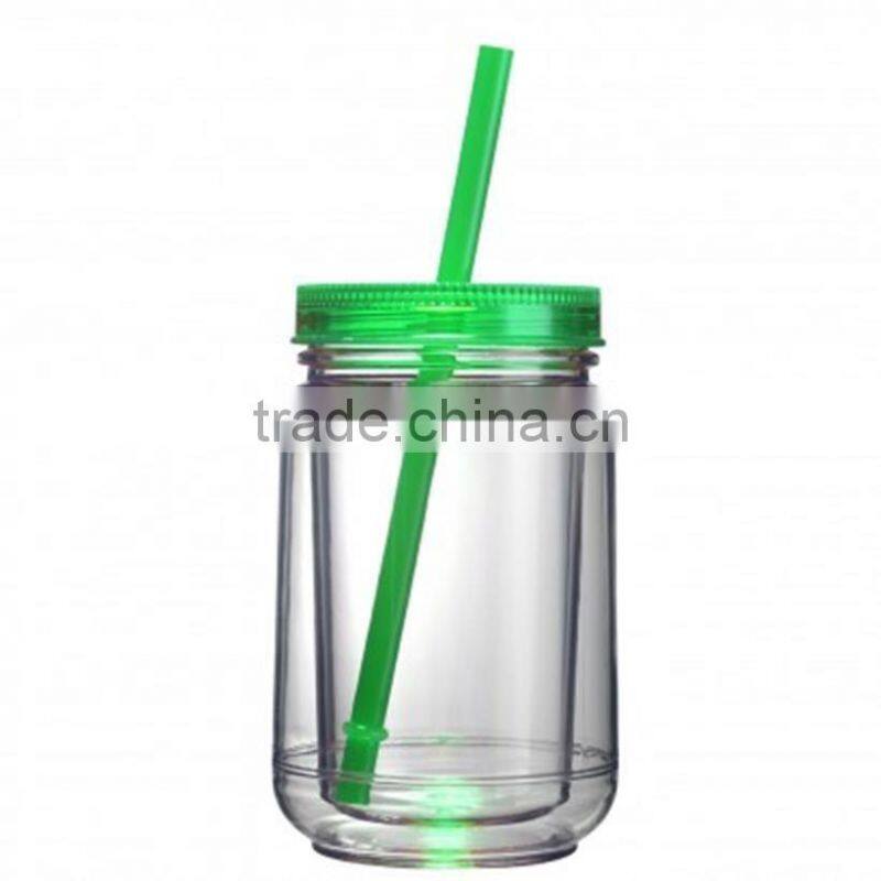 16OZ Mason Jar Cup Blank Clear Double Wall Insulated Tumbler Travel Mug Straw