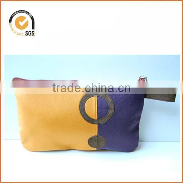 Blue and Black Brushed Twill Cotton Canvas Colorblocked Scalloped Edge Wristlet Zipper Pouch Clutch By Chiqun Dongguan CQ-H02012