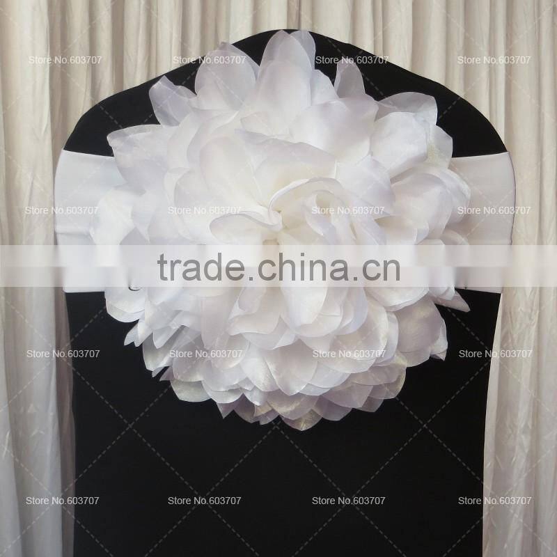 Taffeta Big White Flower Chair Sash For Wedding Luxurious Style High Spandex Double Lycra Bands For Party/Banquet