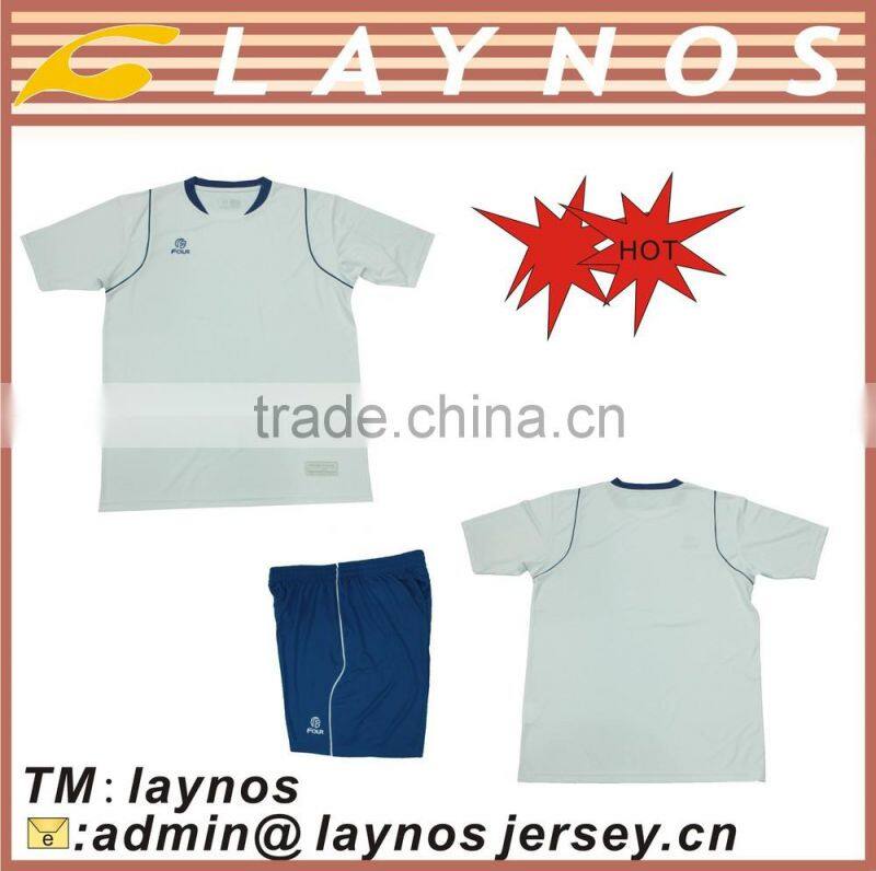 White and navy piping soccer jerseys set