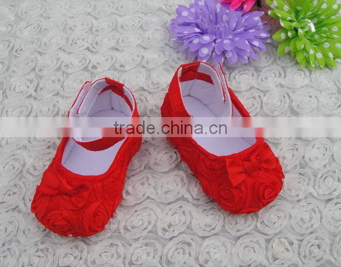 Wholesale cheap Pink Lace Rosette Pattern Soft Sole Fashion Baby Girl Dress Shoes