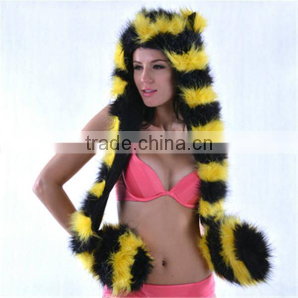 Unisex adult faux fur plush animal hooded scarf hat