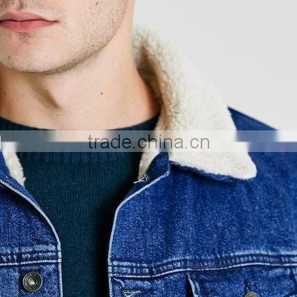 blue washed men winter jacket with fur collar windbreak wholesale