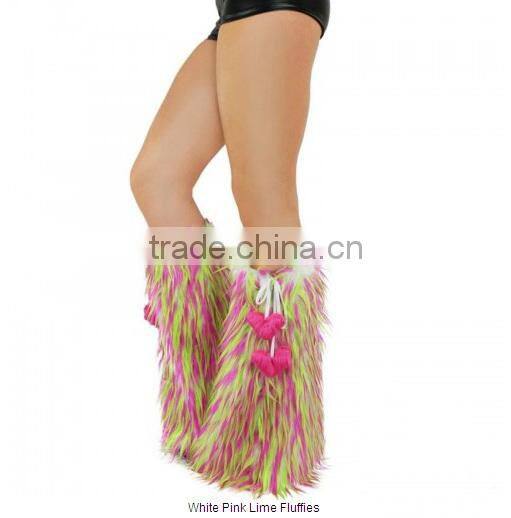 Leather Fluffy leg warmers with buttons