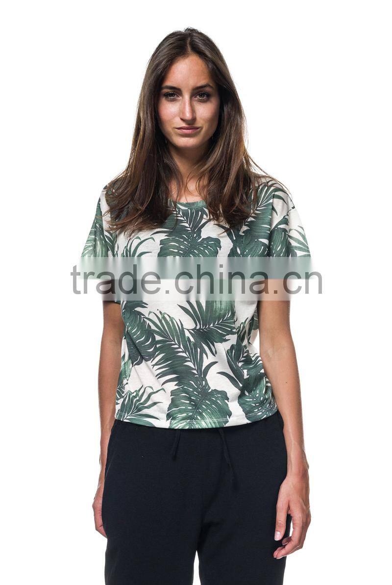 womens all over print t shirt, oversize t shirt woman, leaf print t shirt