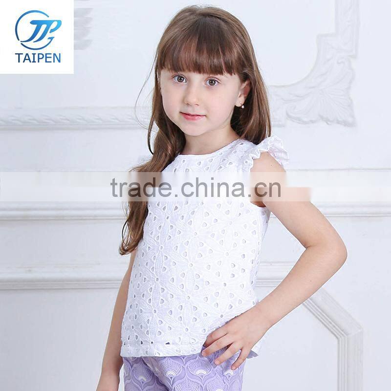 2017 Summer Latest Design Sleeveless Girls Top Wirh Embroidery Flowers