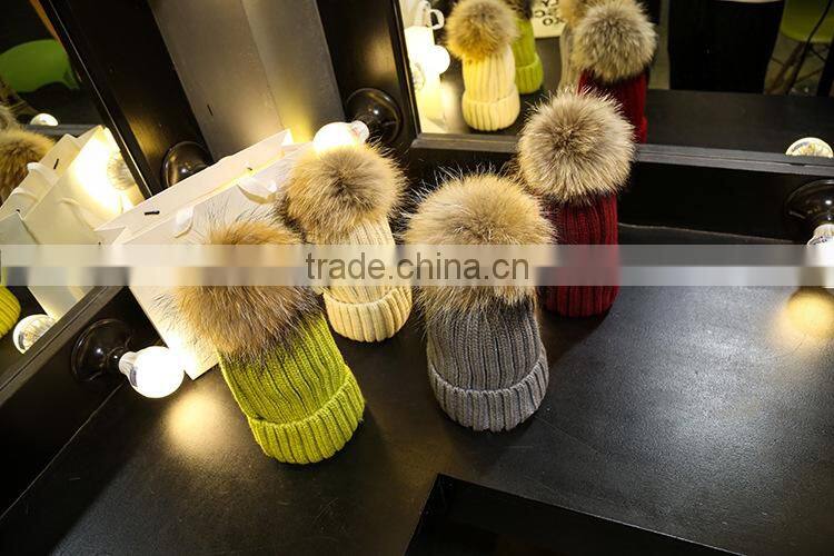Wholesale Real Mink Fur Pom Poms Knitted Hat Ball Beanies Winter Hat For Women Girl 'S Wool Hat Cotton Thick Female Cap